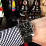 Perfect Replica Tag Heuer Monaco Chronograph Black Face 44 MM Rubber Strap Quartz Watch